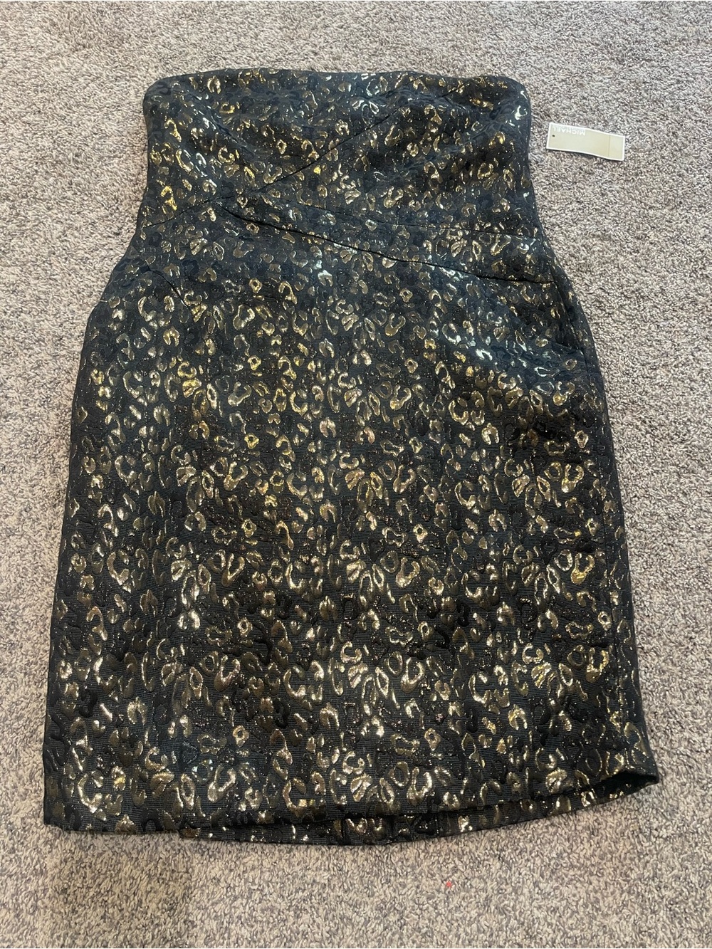 MICHAEL Michael Kors Black and Gold Strapless Jacquard Dress